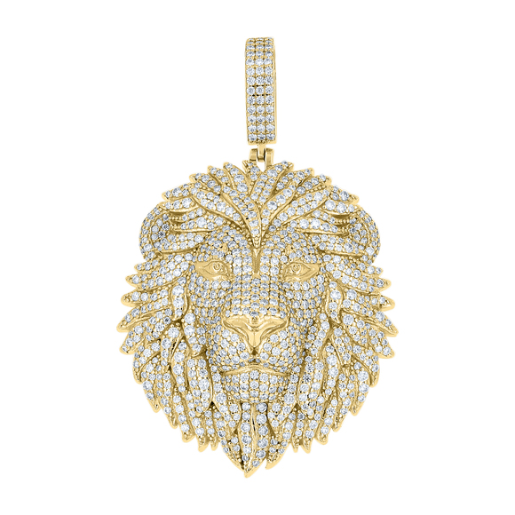 925 Sterl Silver Yellow 5.47ct Moissanite Leo/Lion Head Zodiac Sign/Wild Pendant